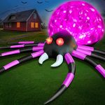 10 FT Halloween Inflatable Spider Outdoor Decorations for Yard, Big Purple Crawling Spider with LED Rotating Flame, Giant Halloween Spider for Halloween Party Holiday Garden Lawn Patio House Decor