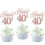 SYKYCTCY 24 Pack Happy 40th Cupcake Toppers Glitter Number 40 Forty Sweet 40 Cupcake Picks 40th Birthday Wedding Anniversary Party Cake Decorations Supplies Rose Gold