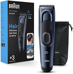 Braun Hair Clippers Series 5 5350, Hair Clippers for Men, Hair Clip from Home with 17 Length Settings, Incl. Memory SafetyLock Recall Setting, Ultra-Sharp Blades, 2 Combs, Pouch, Washable
