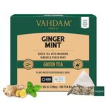 VAHDAM, Ginger Mint Green Tea Bags (100 Count) High Grown Green Tea with Raw Ginger | Low Caffeine | Non GMO, Gluten Free | Mint Tea Bags | Resealable Ziplock Pouch