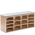 Leisure Zone Wooden Shoe Bench Storage, Natural Wood Shoe Cabinet Rack Cupboard Organizer with Seat Cushion for Hallway, Size 104 x 30 x 48 cm(W x D x H) (14 Grids)