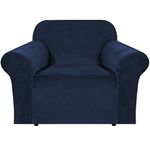 Thick Velvet Stretch Sofa Covers 1 Seater Couch Covers for Living Room Sofa Slipcovers Furniture Covers with Elastic Bottom, Soft Thick Fabric Washable (Armchair 1 Seater, Navy), 31 inch -49 inch