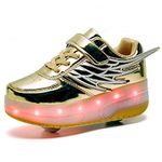 Axcer Led Flashing Wheel Roller Skate Shoes USB Rechargeable Automatic Retractable Inline Technical Skateboarding Shoe Sport Outdoor Skates Cross Trainers Angel Wings Running Gymnastics Sneakers Gold