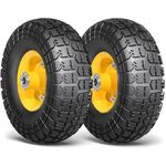 4.10/3.50-4 tire and Wheel Flat Free, 10" Solid Tire Wheel with 5/8" Bearings, 2.1" Offset Hub for Gorilla Cart, Garden Carts, Dolly, Trolley, Dump Cart, Hand Truck/Wheelbarrow/Garden Wagon (2Pack)