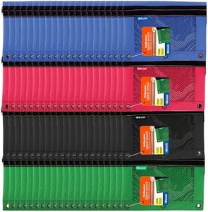 BAZIC Products Pencil Pouch 3 Ring Binder Pouch w/Rivet Enforced Rings Holes, Assorted Color Mesh Window Zipper Pouches, 144-Pack