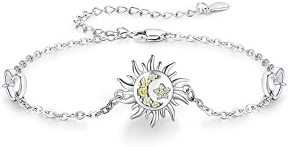 Cuoka Sun and Moon Bracelet 925 Sterling Silver Moon Star Cresent Sunburst Bracelets for Women Girls Jewelry Gifts, Adjustable, Sterling Silver , not known