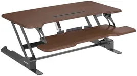 Mount-It! Electric Standing Desk Converter with 38" Tabletop, Height Adjustable Desk Riser, Motorized Desk Riser with Keyboard Tray and Device Slot, Fits Monitor & Laptop, Dark Walnut