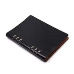 A5 Notebook 6 Holes PU Leather Cover Notebook， Loose Pocket Leather Refillable Notebook Binder Rings Journal Hard Cover Diary Bussiness (Black)