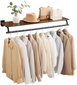 SONGMICS Clothes Rack with Top Shelf, Wall Mounted Clothing Rack, with Hanging Rod, Loads up to 132 lb, 11 x 42.9 x 5.2 Inches, Entryway, Bedroom, Closet, Rustic Brown and Ink Black UHSR135B01