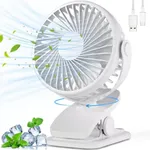 BDXXJ Portable Clip on Fan, 360° Rotate Battery Operated Stroller Fan, 3 Speed Quiet Mini Personal Desk Fan, USB Rechargeable Clooing Fan for Outdoor Camping Golf Cart Stroller Home Office White