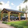 Jocisland 12x24x9.5 FT Cedar Wood Hardtop Carport with Galvanized Steel Roof, Waterproof Outdoor Gazebo Pavilion, Heavy-Duty Snow & Wind Resistant Canopy for Patio, Driveway, Garden