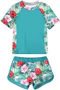 ADUKIDE Swimsuit for Big Girls 13-14 Hawaii Flower Print Swimwear Summer Beach Two Piece Bathing Suit for Daughter Granddaughter