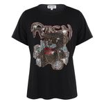 PESION Womens Short Sleeve T-Shirt Sequined Tops O-Neck Funny Graphic Tees Blouse, Black+ Teddy Bear, Medium