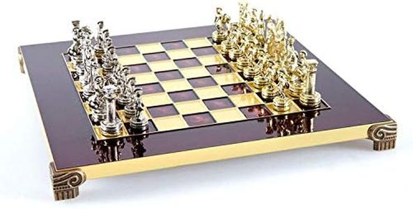 Manopoulos Greek Roman Army Chess Set - Brass&Nickel - Red Chess Board