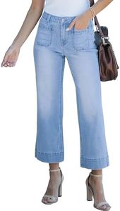 luvamia Wide Leg Jeans for Women Trendy High Waisted Flare Jeans Cropped Denim Pants Stretchy Baggy with Patch Pockets High Waisted Wide Leg Jeans for Women's Capris and Cropped Pants Lakeside Blue