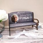 Personalised Bereavement Memorial Photo Bench – Custom Name & Photo – MDF Construction – Easy Assembly – Keepsake Tribute (Mdf Wood 18cm x 12cm x 8cm, Grey)