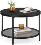 VASAGLE Round Coffee Table, Small Coffee Table with Faux Marble Top and Glass Storage Shelf, 2-Tier Circle Coffee Table, Modern Center Table for Living Room, Marble Black and Ink Black ULCT072B58