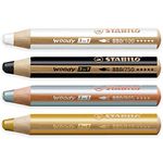 STABILO Multi-talented Pencil woody 3-in-1 - Pack of 4 - Black, White, Gold & Silver