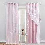 NICETOWN Curtains 84 Inch Long Baby Pink Blackout RV Curtains White Sheer Panels Girls Kids Living Room/Bedroom/Nursery Curtains (2-Pack, W52 x L84 inches, 4 Tie Backs Included)