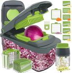 Ourokhome Vegetable Chopper Onion Cutter with Container, Multifunctional Food Dicer Mandolin Slicer with Handheld Veggie Spiralizer for Zucchini, Potato, Essential Kitchen Gadgets (12 in 1, Gray)