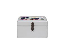 CONTRAST LIVING Kavler Wooden Decorative Jewellery Painted Box with Cotton Fabric on top (Outer Size- 22x22x13 Cm || Box Color-Grey,Fabric Colour -Multi)