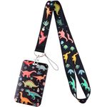 Juanooo Cute Dinosaur ID Lanyard Card Holder Cool Key Keychain Lanyard for ID Badges for Women Men Boys Key Card Lanyard ID Holder(Black)