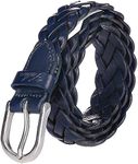 Falari Women's Leather Braided Belt Stainless Steel Buckle 6007-16 Colors, Navy, S 30-32 (fit waist 28-30)