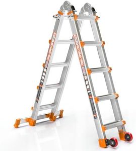 Wolec Telescoping A-Frame Ladder- 17FT Folding Extension Ladder with Wheels & Stabilizer Bar, 330lb Security Load Multi Position Ladders for Stairs Home Indoor Outdoor Roof