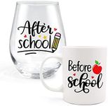 Teacher Appreciation Gifts Set Before School After School 11Oz Coffee Mug 20 Oz Stemless Wine Glass Teacher Retirement Gift End of the Year First Day of School Christmas Birthday Present Grad School