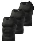 Casey Kevin 3 Pack Men's Gynecomastia Compression Shirt Slimming Shapewear Tummy for Men Sleeveless Workout Tank Top (3 Pack in Black, Large)