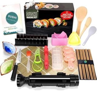 Sushi Making Kit Pro Sushi Maker Tools,Bazooker Roller with Guide Includes Bamboo Mat,Cutting Mold,Sushi Knife,Onigiri Mold,Chopsticks,Sauce Dishes,Rice Spreader&More All You Need DIY Sushi Gift