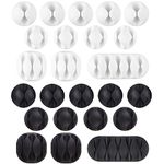 U-horizon - Pack of 24 Durable Cable Clips - Cable Organisers and Cable Clamps - Desk Organiser and Management for TV PC Laptop Home, etc - Black and White