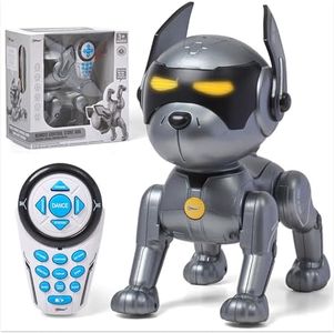 Top Race Robot Dog Toy - Interactive Fun and Educational STEM Remote Control Robot Toy for Kids - Dances, Sits, Stands, Barks, Walks - Rechargeable - Plastic Pet Robot - Dark Grey