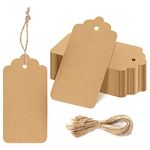 Blank Gift Tags with String, 100 Pcs Kraft Paper Gift Price Tags with 32.8 Feet Natural Jute Twine, Price Tags with String for Wedding Birthday Christmas Packing and Art Craft