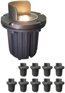 MALORY Brass Top Cover Landscape Well Lights, (6''H) 12V Low Voltage Outdoor In Ground Lights,Anti-Glare Waterproof Landscape Lighting for Pathway, Driveway (Shield Top, 10-Pack Without Bulb)