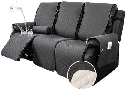 Hiiksolo Waterproof Recliner Chair Cover with Lumbar Roll Pillow, Recliner Cover Non-Slip Storage Pockets FurnitureProtecto Dogs (Dark Gray, 22") (Dark Gray, 3 Seater)