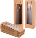 Dasofine Wine Gift Bag with Window, 20 Pack 4.13"x3.35"x 14.2" Tall Paper Wine Bags for Wine Bottle, Brown Gift Bag for New Year Birthday Housewarming Dinner Party