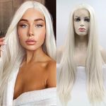 Xiweiya Long Silky Straight Hair Wigs White Blonde Synthetic Lace Front Wigs Middle Part Heat Resistant Hair Natural Hairline Cosplay Wigs