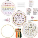 Embroidery Kit for Beginners, 3 Sets Embroidery Starter Kits for Lover Letter Alphabet Cross Stitch Kits,Bamboo Embroidery Hoops, Color Threads and Tool Instructions for Home Decor