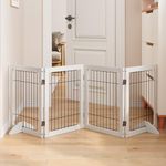 Mino Kesper Wire Dog Gate for Stairs Anti-Chewing Dog Gates for Doorways House 24-Inch Freestanding Pet Gates for Dogs Puppy Fence (4 Panel, White)