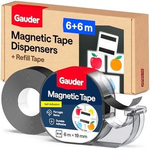GAUDER Magnetic Tape Dispenser - Self-Adhesive Magnetic Strips for Lightweight Objects - Cuttable Magnet Tape Roll for Attaching Postcards & Photos to Metal Surfaces (6 m x 19 mm + Refill)