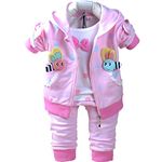 Yao Baby Girls 3 Piece Sets T Shirt Vest and Pants (12-18M, Pink)