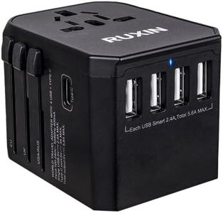 RUXIN Universal Travel Adapter | 200+ Countries 6 Charging Ports | European Travel Plug Adapter Travel Essentials International Travel Adapter Adaptateur Prise Europe Canada Travel Accessories