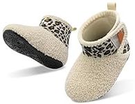 JOINFREE Baby Boys Indoor Sock Booties Cozy House Shoes for Baby Girls Non-Slip Rubber Sole Slippers for Baby Beigeleopard 12-18 Months Infant