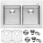 Ruvati 33 x 22 inch Drop-in Topmount Kitchen Sink 16 Gauge Stainless Steel 50/50 Double Bowl - RVM5150