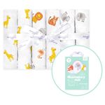 Bloomsbury Mill - Muslin Cloths for Baby - Soft 100% Organic Cotton Muslin Squares - Baby Muslins Pack of 6 - Large Burp Cloths - Baby Essentials For Newborn - Safari Animals - 70x70cm