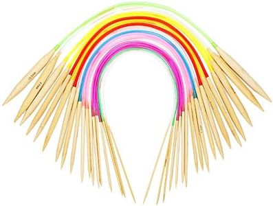 18 Pairs Circular Knitting Needles Set, Vancens Premium Bamboo Knitting Needles with Colorful Plastic Tube, 5 Kind of Tools for Weave are Included, 18 Sizes: 2mm - 10mm, 16 Inches Length
