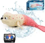 Pool Toys Amphibious Remote Control Lazy Seal 2.4Ghz Rechargeable Battery Cute Toys Robot Fish Remote Control Shark Car Bath Toy Interactive Crawling Toys for Kids Toddler 3,4,5,6 Years Old Girls Gift