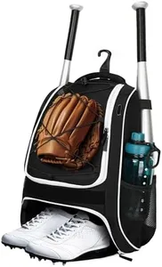 Youth Baseball Bag - Bat Backpack for Baseball, T-Ball & Softball Equipment & Gear, Bat & Glove Holder Gift, Large Main Compartment for Helmet & accessories, Separate Shoes Compartment, Fence Hook
