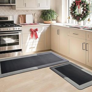 SITTELLA Rubber 2 Kitchen Mats Set, Anti-Skid Kitchen Mats 3.5mm, Water Absorbent Rug, Carpets, Floor Mat for Home and Kitchen (120x40cm & 40x60cm) in Grey, Rectangular